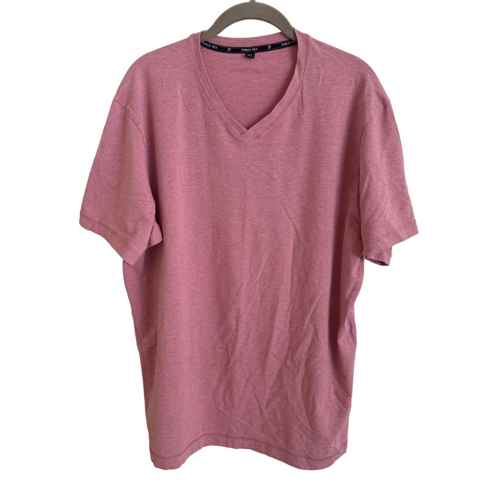 Public Rec Mens Go-To V-Neck Tee XL Heathered Rose Pink Pima Cotton Tencel Blend